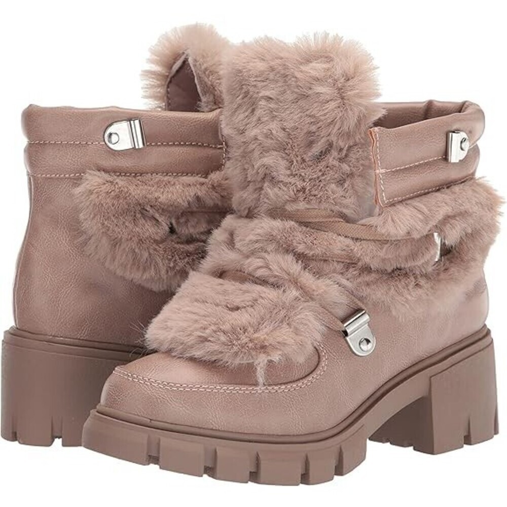XOXO Odonna Winter Boots Women's US 7.5 Light Taupe Faux Fur Block Heel JOBB518
